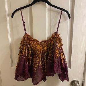 Free People Purple and Yellow Floral Crop Top Size S